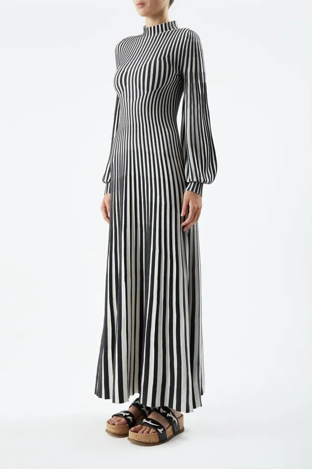 Women Knitwear Gabriela Hearst Lee Knit Dress In Charcoal and Ivory Cashmere Silk