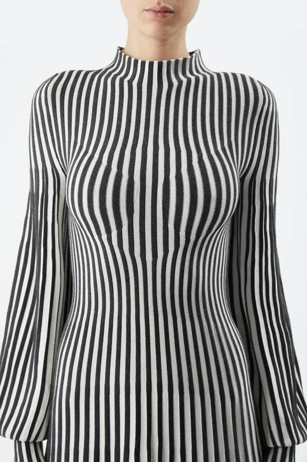 Women Knitwear Gabriela Hearst Lee Knit Dress In Charcoal and Ivory Cashmere Silk