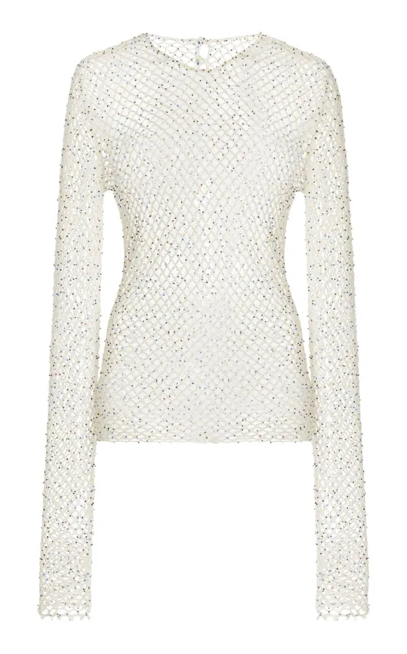Women Knitwear Gabriela Hearst Yahav Knit Top In White Beaded Cashmere