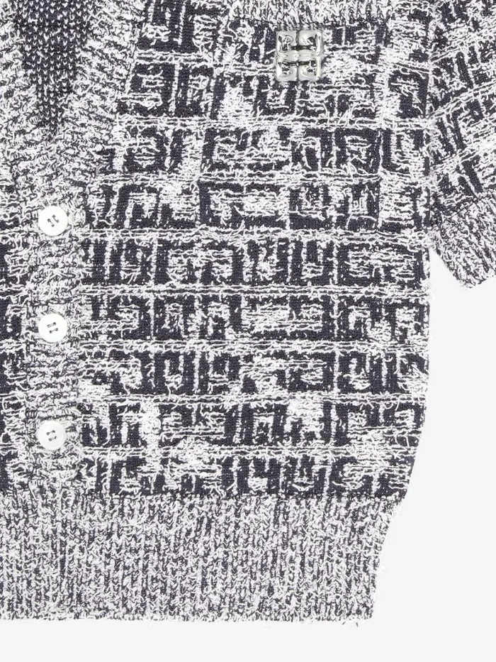 Women Knitwear Givenchy Cropped Cardigan In 4G Tweed With 4G Liquid Detail Navy