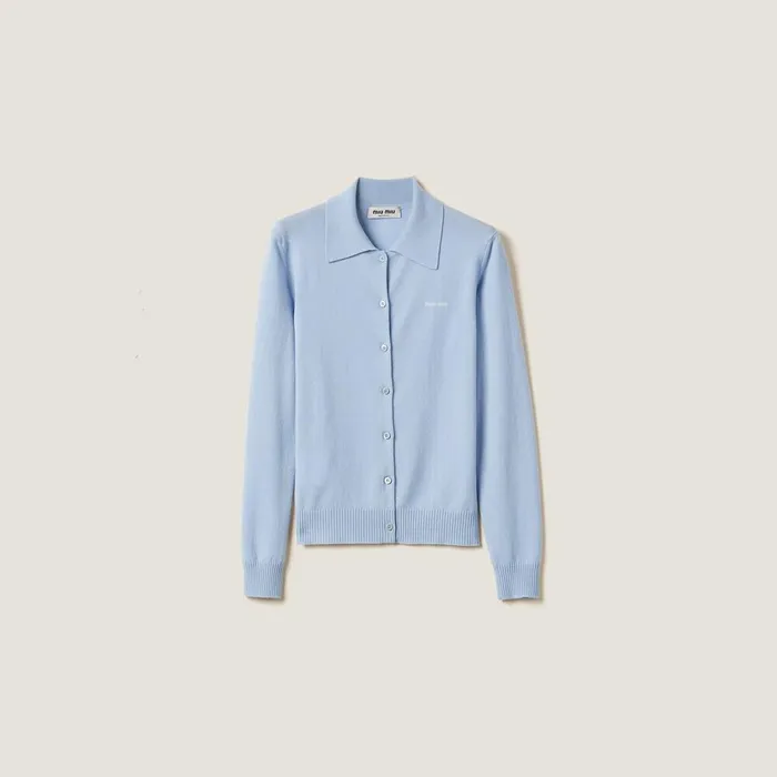 Women Knitwear Miu Miu Cashmere Knit Cardigan Sky Blue