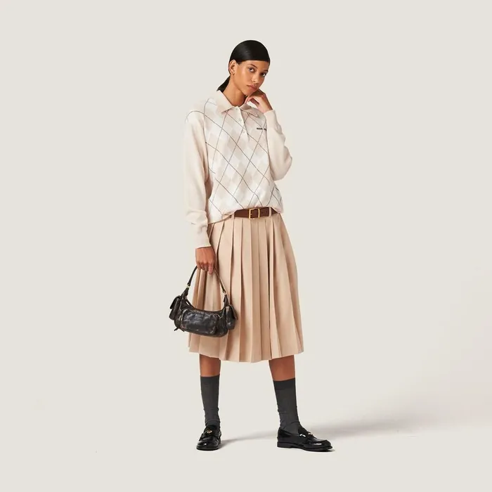 Women Knitwear Miu Miu Cashmere Knit Polo Shirt Natural Women Knitwear Miu Miu Cashmere Knit Polo Shirt Natural