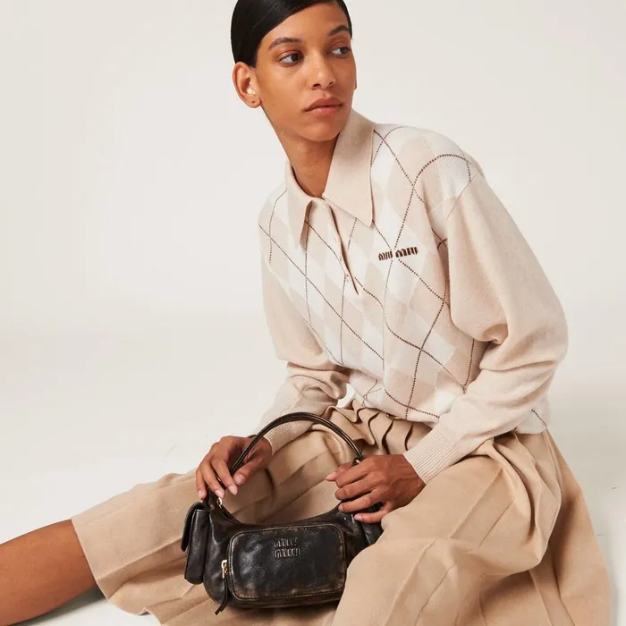 Women Knitwear Miu Miu Cashmere Knit Polo Shirt Natural Women Knitwear Miu Miu Cashmere Knit Polo Shirt Natural