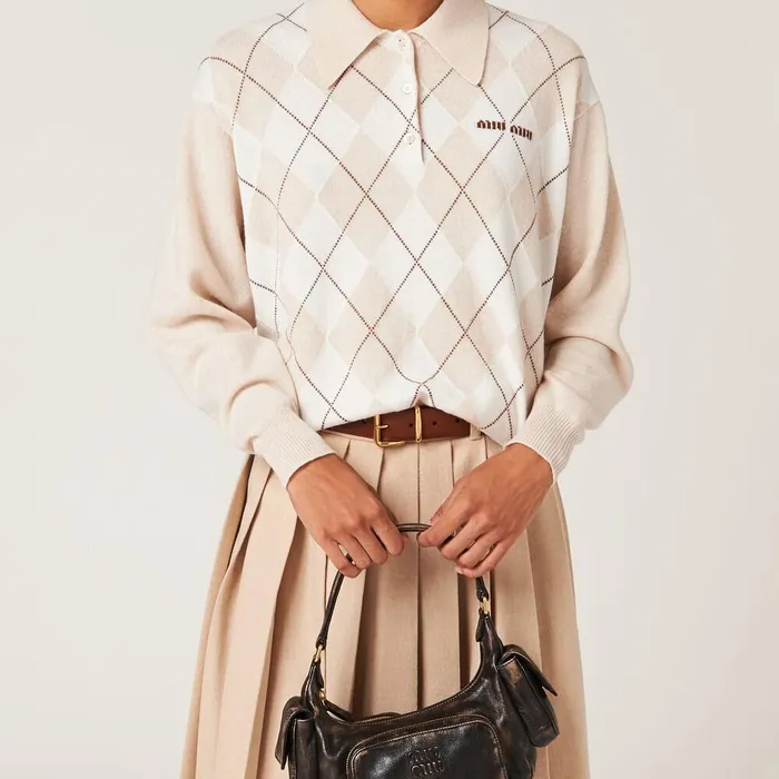 Women Knitwear Miu Miu Cashmere Knit Polo Shirt Natural Women Knitwear Miu Miu Cashmere Knit Polo Shirt Natural