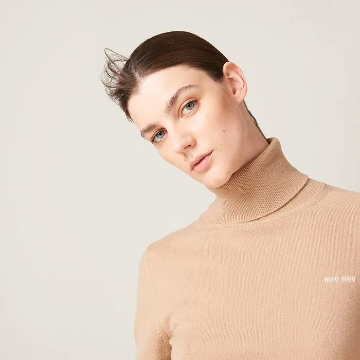 Women Knitwear Miu Miu Cashmere Turtleneck Sweater Albino White Women Knitwear Miu Miu Cashmere Turtleneck Sweater Albino White