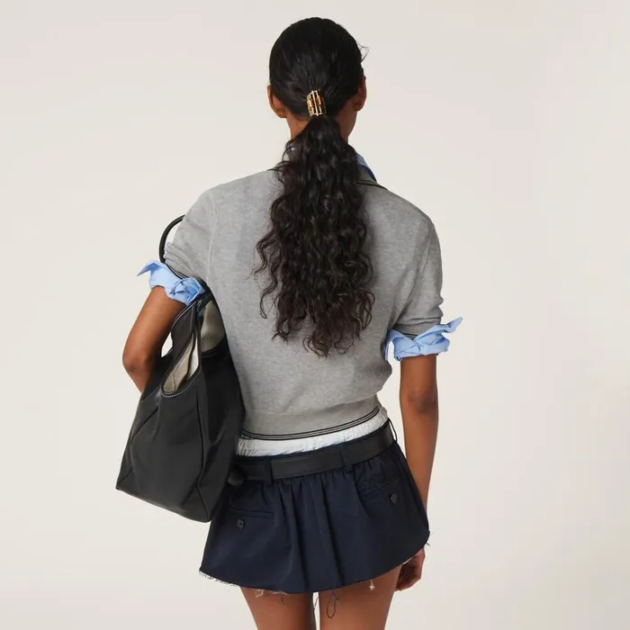 Women Knitwear Miu Miu Cotton Jersey Polo Shirt Marbleblue Women Knitwear Miu Miu Cotton Jersey Polo Shirt Marbleblue