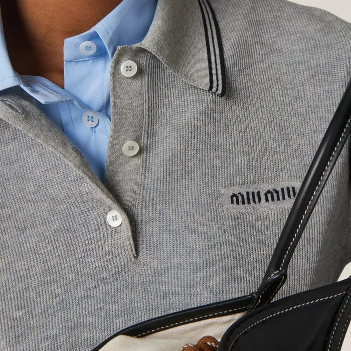 Women Knitwear Miu Miu Cotton Jersey Polo Shirt Marbleblue Women Knitwear Miu Miu Cotton Jersey Polo Shirt Marbleblue