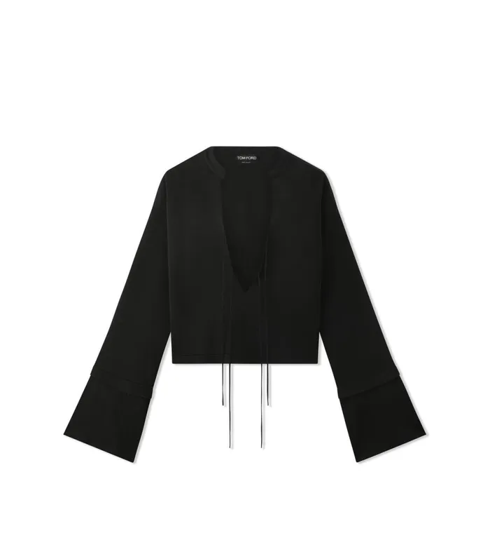 Women Knitwear Tom Ford Compact Slinky Viscose LaceUp Crop Top Black