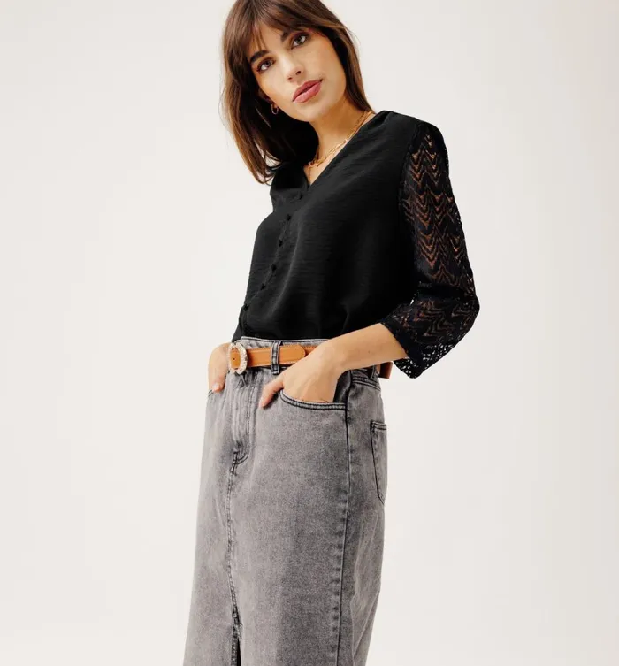 Women Lace Detail Shirt 8211 Black Promod Shirts And Tunics Women Lace Detail Shirt 8211 Black Promod Shirts And Tunics