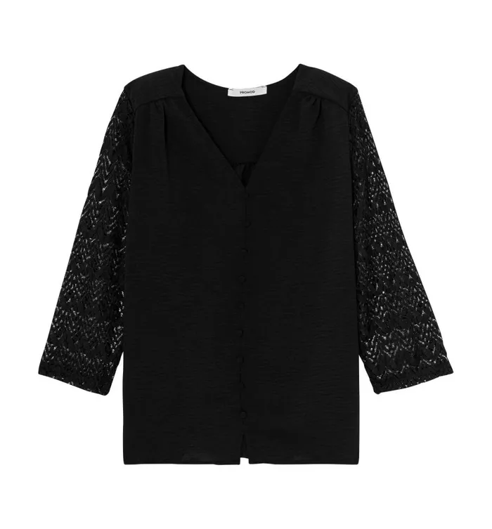 Women Lace Detail Shirt 8211 Black Promod Shirts And Tunics Women Lace Detail Shirt 8211 Black Promod Shirts And Tunics