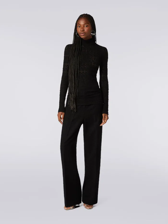 Women LaceEffect Viscose Blend HighNeck Pullover Black Missoni Knitwear Women LaceEffect Viscose Blend HighNeck Pullover Black Missoni Knitwear