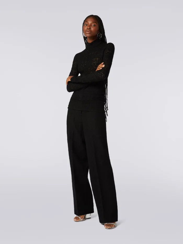 Women LaceEffect Viscose Blend HighNeck Pullover Black Missoni Knitwear Women LaceEffect Viscose Blend HighNeck Pullover Black Missoni Knitwear