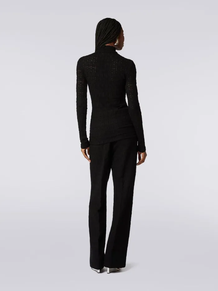 Women LaceEffect Viscose Blend HighNeck Pullover Black Missoni Knitwear Women LaceEffect Viscose Blend HighNeck Pullover Black Missoni Knitwear