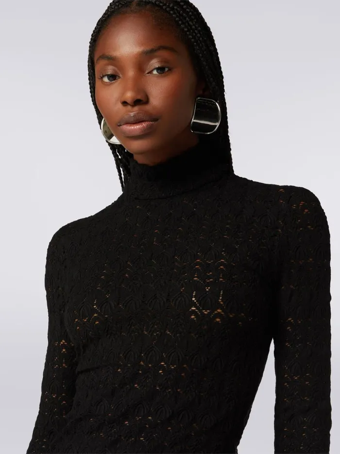 Women LaceEffect Viscose Blend HighNeck Pullover Black Missoni Knitwear Women LaceEffect Viscose Blend HighNeck Pullover Black Missoni Knitwear