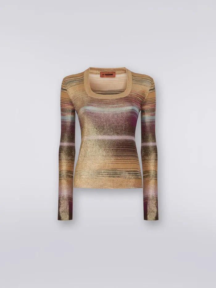 Women Lam Viscose Slub Square Neckline Pullover Multicoloured Missoni Tshirts And Tops
