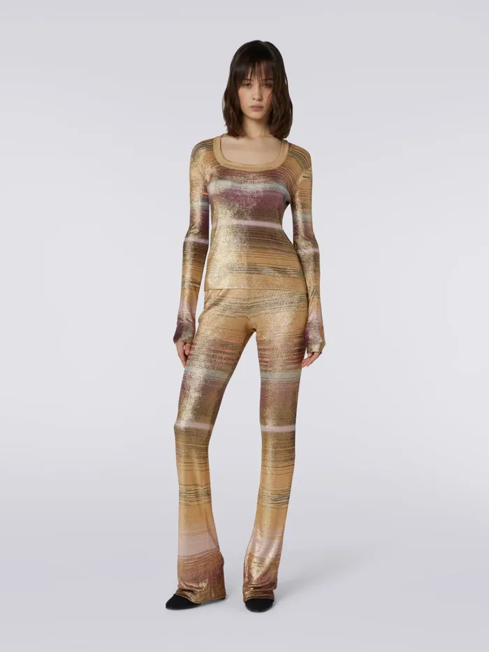 Women Lam Viscose Slub Square Neckline Pullover Multicoloured Missoni Tshirts And Tops