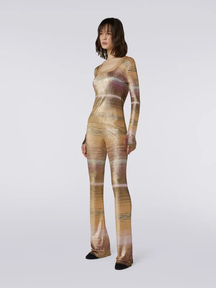 Women Lam Viscose Slub Square Neckline Pullover Multicoloured Missoni Tshirts And Tops