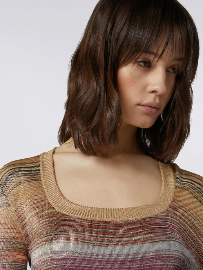 Women Lam Viscose Slub Square Neckline Pullover Multicoloured Missoni Tshirts And Tops