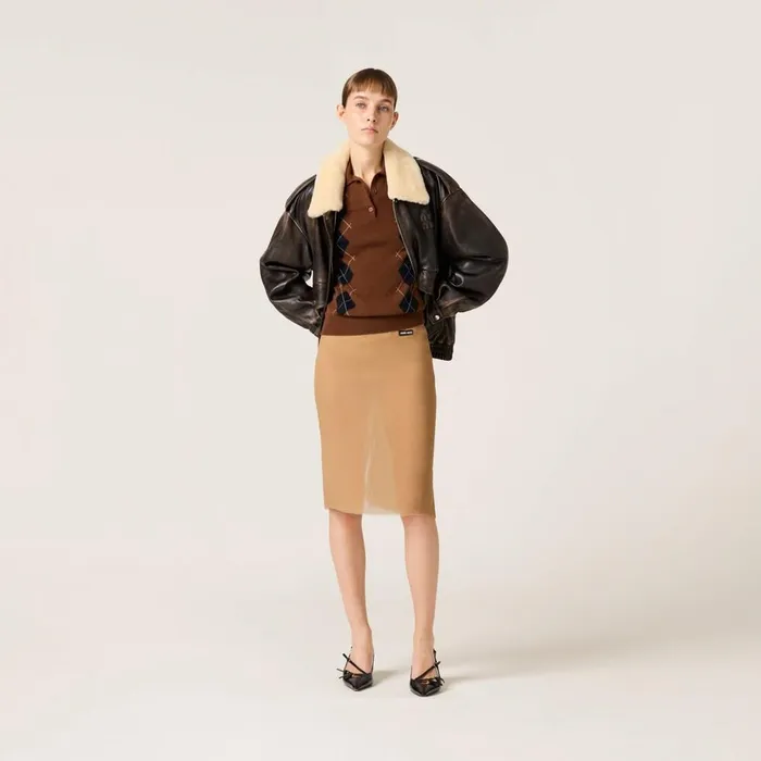 Women Leather Miu Miu Nappa Leather Bomber Jacket Coffee Women Leather Miu Miu Nappa Leather Bomber Jacket Coffee