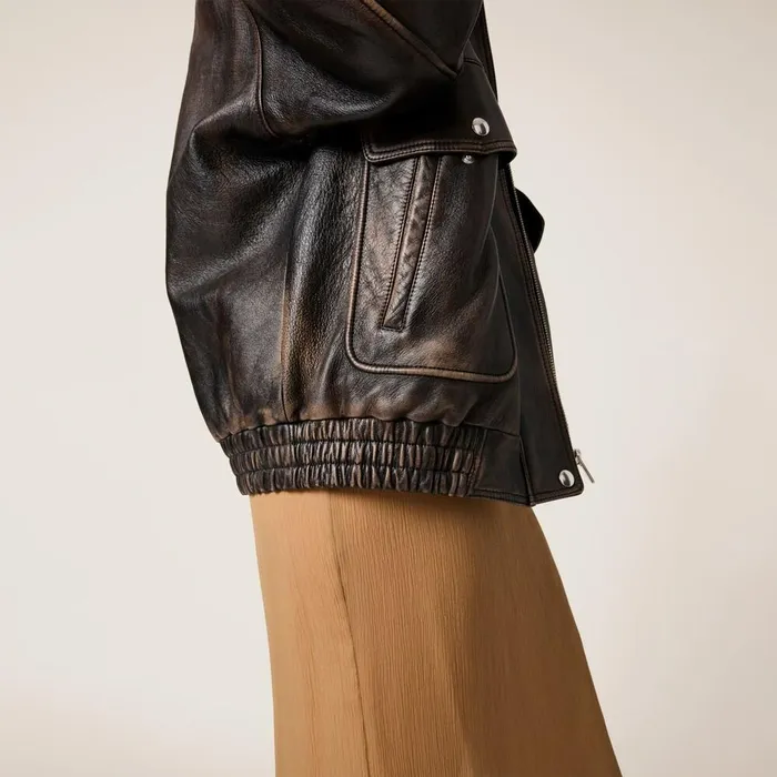 Women Leather Miu Miu Nappa Leather Bomber Jacket Coffee Women Leather Miu Miu Nappa Leather Bomber Jacket Coffee