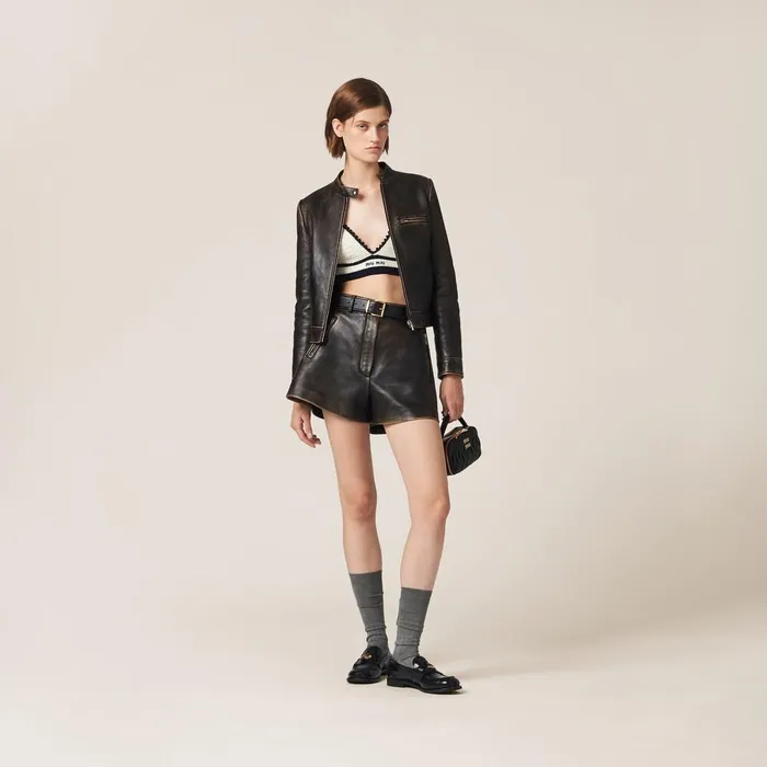 Women Leather Miu Miu Nappa Leather Jacket Sandcoffee Women Leather Miu Miu Nappa Leather Jacket Sandcoffee