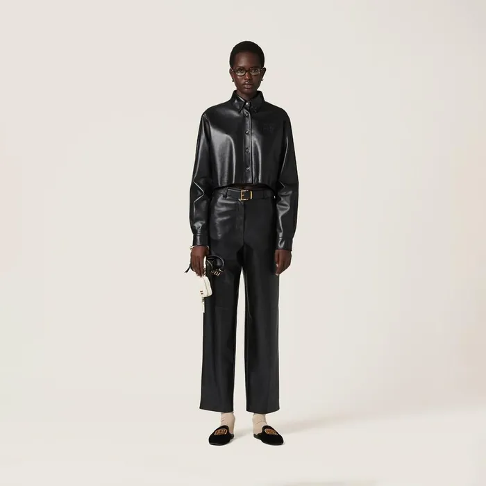 Women Leather Miu Miu Nappa Leather Pants Black Women Leather Miu Miu Nappa Leather Pants Black