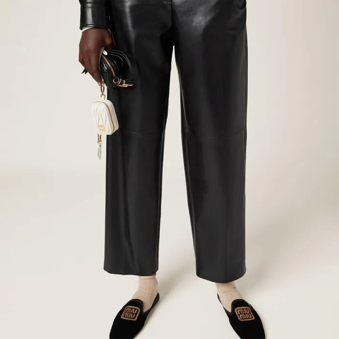Women Leather Miu Miu Nappa Leather Pants Black Women Leather Miu Miu Nappa Leather Pants Black