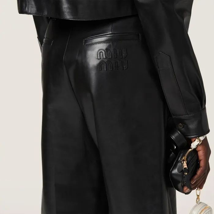 Women Leather Miu Miu Nappa Leather Pants Black Women Leather Miu Miu Nappa Leather Pants Black