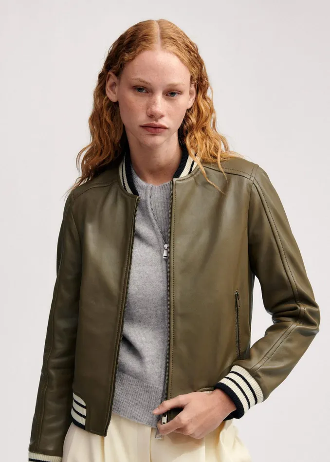 Women Leather Varsity Bomber Jacket Caper MEEM