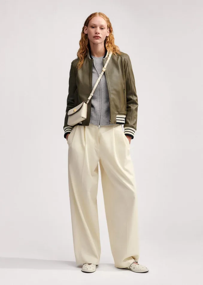 Women Leather Varsity Bomber Jacket Caper MEEM