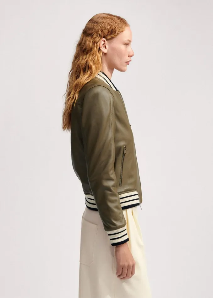 Women Leather Varsity Bomber Jacket Caper MEEM