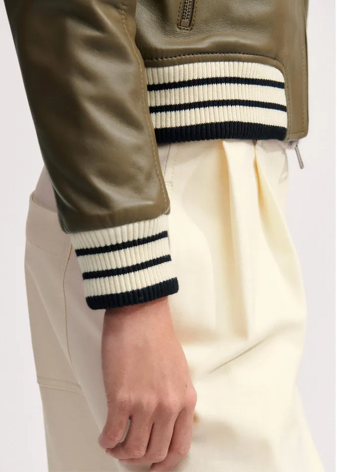 Women Leather Varsity Bomber Jacket Caper MEEM