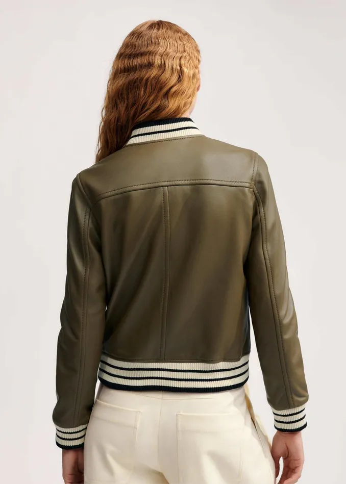 Women Leather Varsity Bomber Jacket Caper MEEM