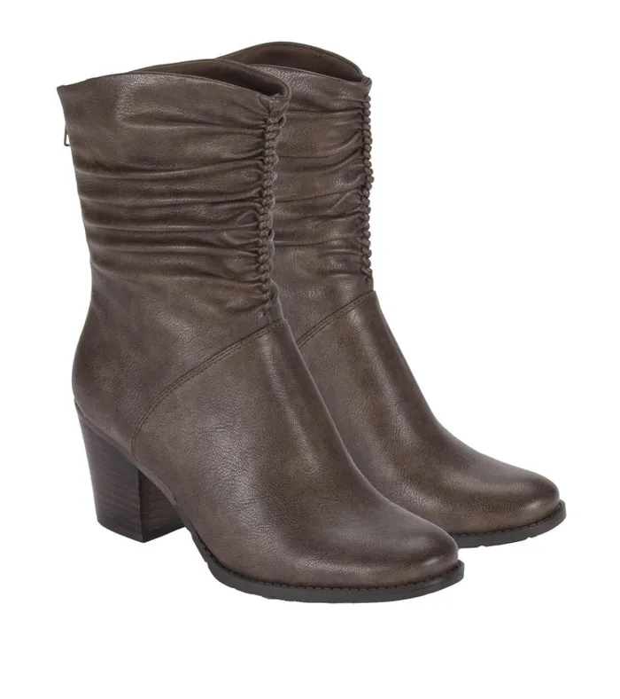 Women Leslie Block Heel Slouch Boot Dark Taupe Baretraps Booties