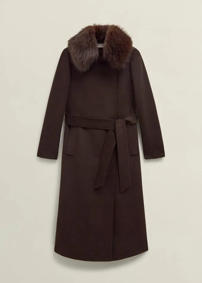 Women Livia Wool Coat With Faux Fur Alder Brown Hobbs Coats and Jackets