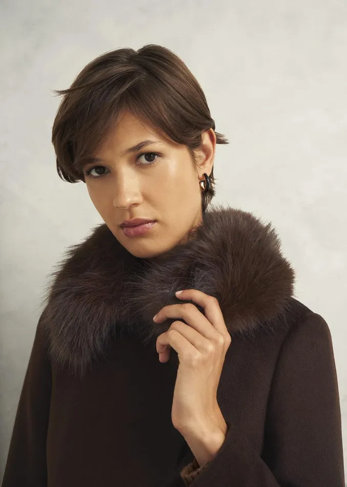 Women Livia Wool Coat With Faux Fur Alder Brown Hobbs Coats and Jackets