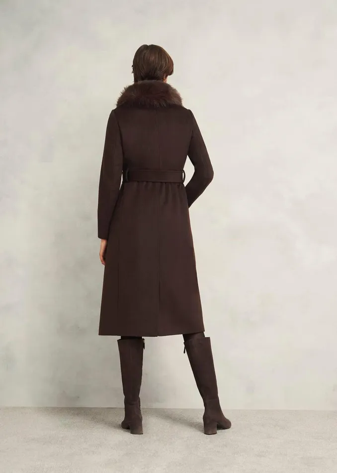 Women Livia Wool Coat With Faux Fur Alder Brown Hobbs Coats and Jackets