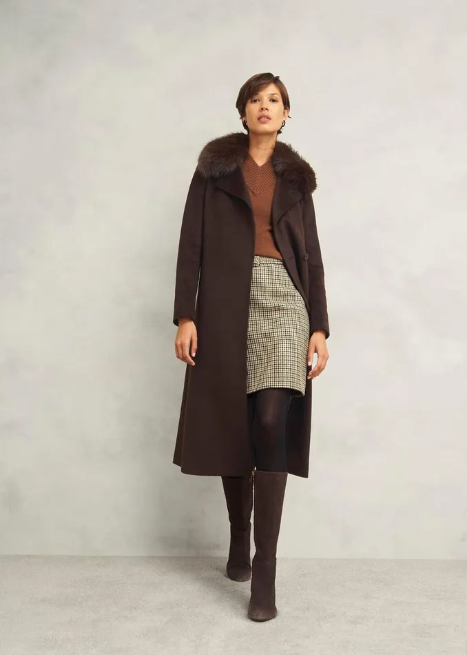 Women Livia Wool Coat With Faux Fur Alder Brown Hobbs Coats and Jackets