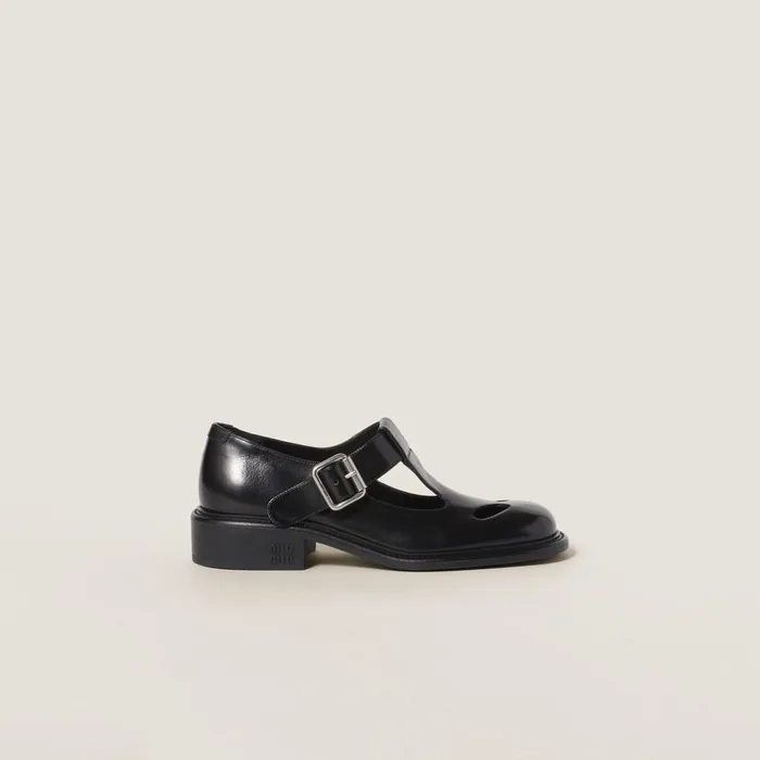 Women Loafers And LaceUps Miu Miu Leather Tbar Shoes Black Women Loafers And LaceUps Miu Miu Leather Tbar Shoes Black