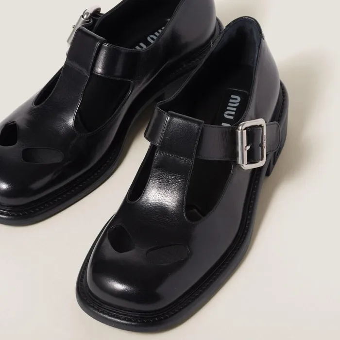 Women Loafers And LaceUps Miu Miu Leather Tbar Shoes Black Women Loafers And LaceUps Miu Miu Leather Tbar Shoes Black