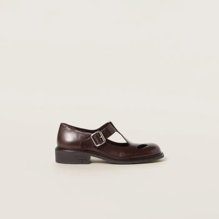 Women Loafers And LaceUps Miu Miu Leather Tbar Shoes Dark Brown Women Loafers And LaceUps Miu Miu Leather Tbar Shoes Dark Brown