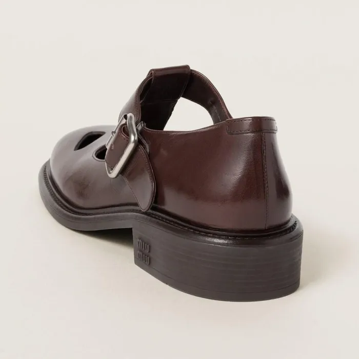 Women Loafers And LaceUps Miu Miu Leather Tbar Shoes Dark Brown Women Loafers And LaceUps Miu Miu Leather Tbar Shoes Dark Brown
