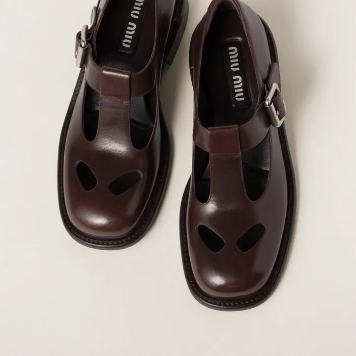 Women Loafers And LaceUps Miu Miu Leather Tbar Shoes Dark Brown Women Loafers And LaceUps Miu Miu Leather Tbar Shoes Dark Brown