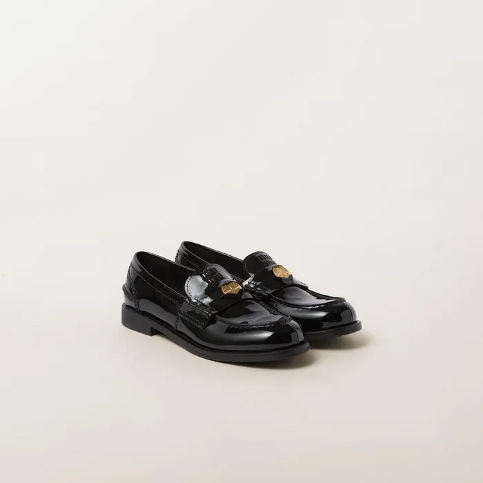 Women Loafers And LaceUps Miu Miu Patent Leather Penny Loafers Black