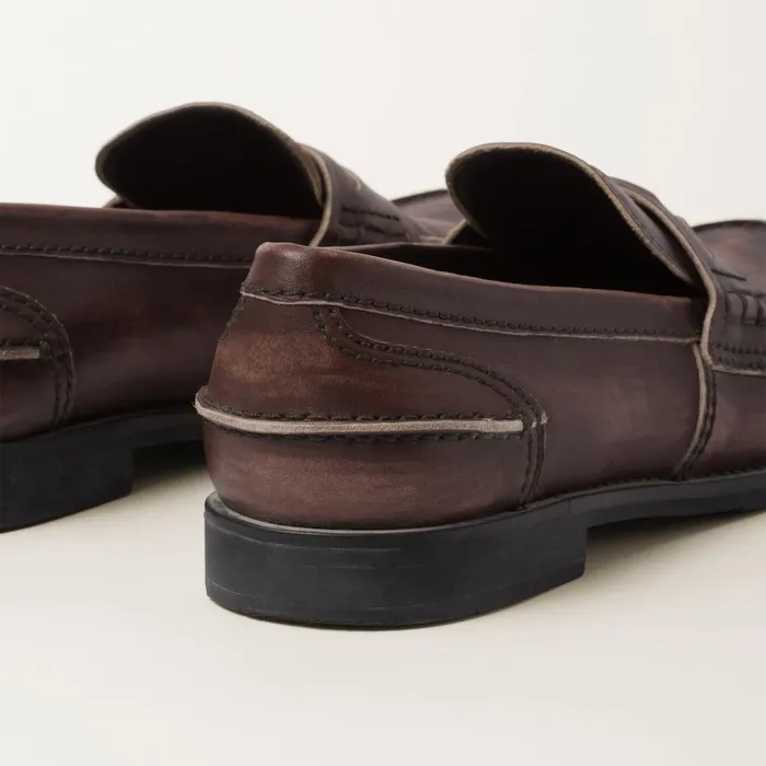 Women Loafers And LaceUps Miu Miu Vintageeffect Leather Penny Loafers Ebony