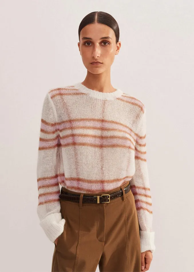 Women Lofty Jacquard Crew Neck Sweater Cream Multi MEEM