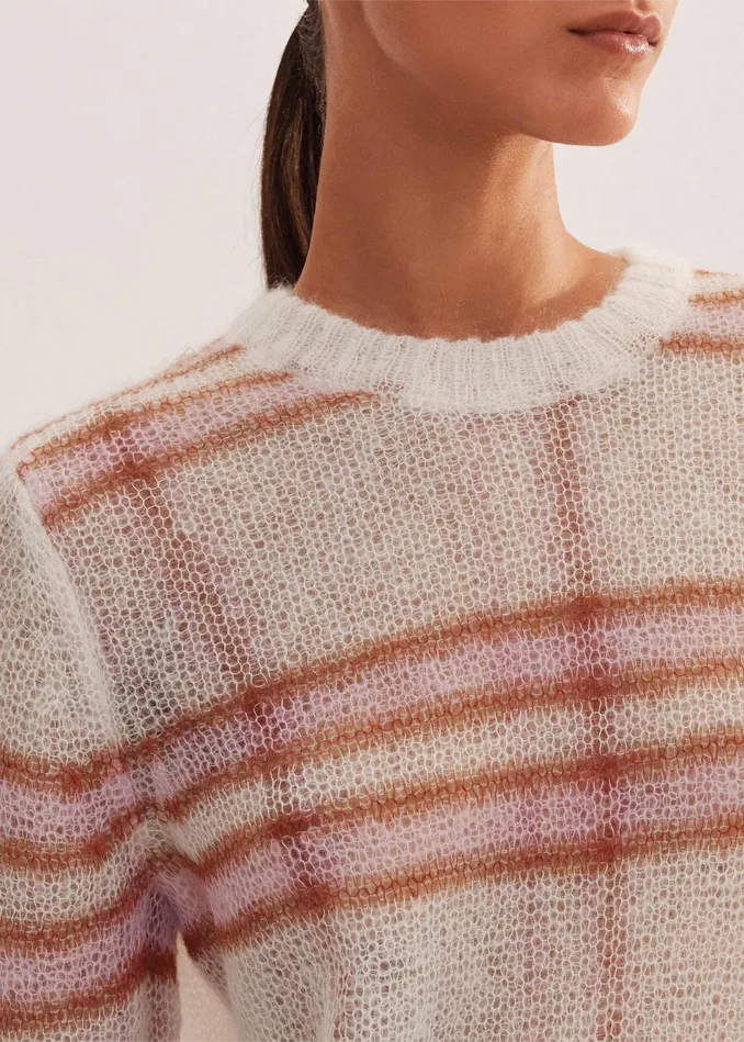 Women Lofty Jacquard Crew Neck Sweater Cream Multi MEEM