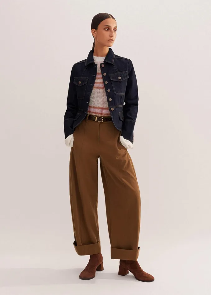 Women Lofty Jacquard Crew Neck Sweater Cream Multi MEEM