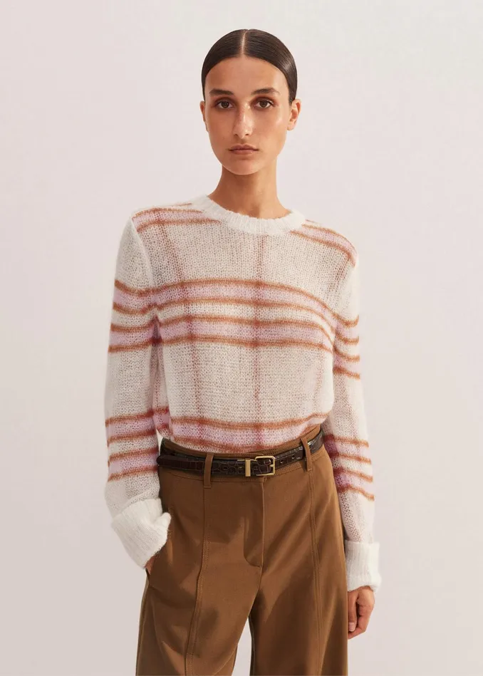 Women Lofty Jacquard Crew Neck Sweater Cream Multi MEEM