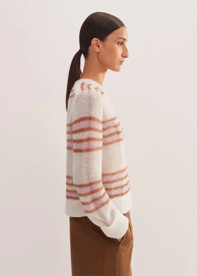 Women Lofty Jacquard Crew Neck Sweater Cream Multi MEEM